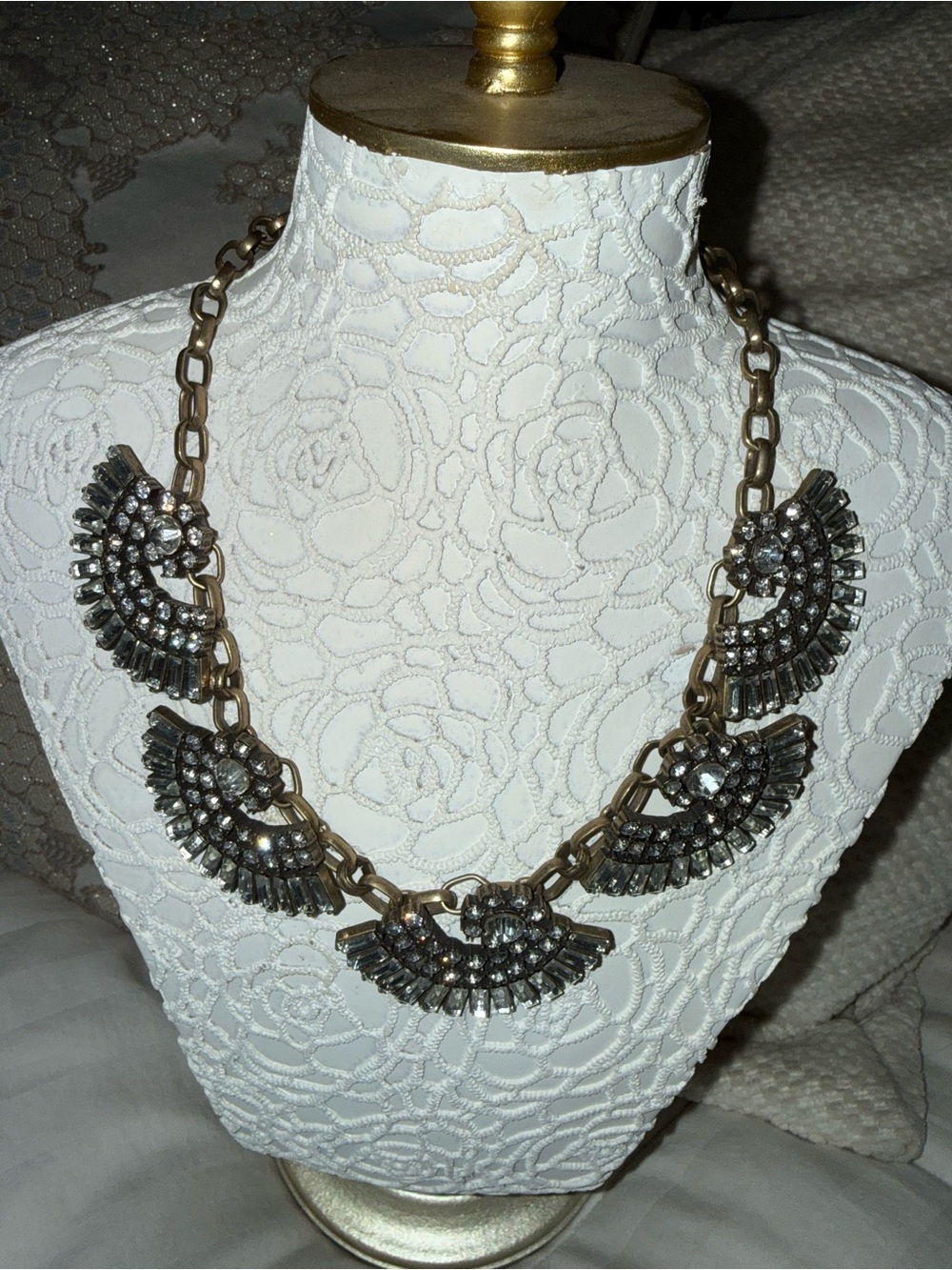 Crystal Fan Statement Necklace - Gold Tone